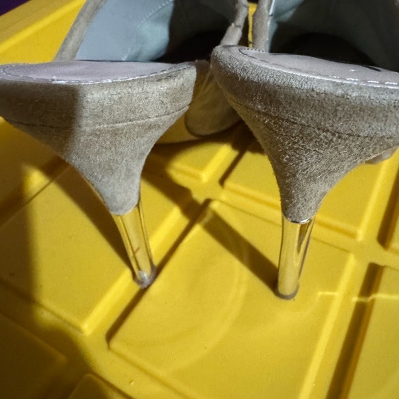 Victoria's Secret Tan and Silver Mules Sleek Suede Design - Picture 2 of 7